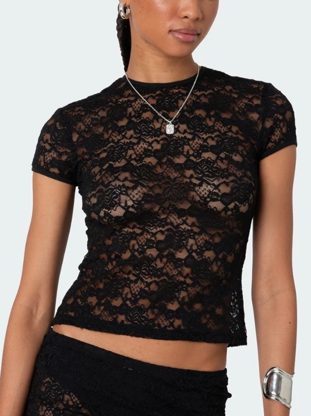 Edikted Black Lace Top - Sheer Lace top